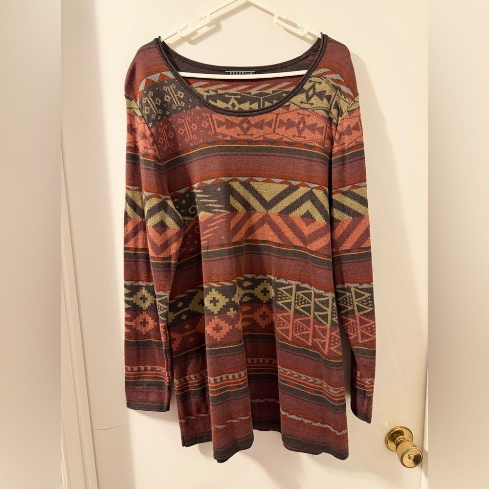 Peruvian Connection Multicolor 100% Pima Cotton Tunic Top in Earth Tones Sz XL